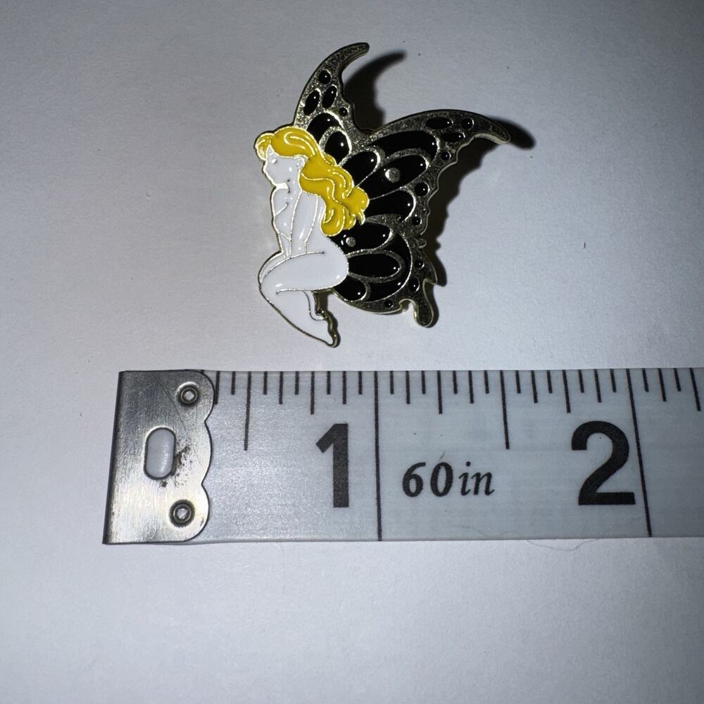 Fairy Fairie Butterfly Woman Black Wings Pin Brooch